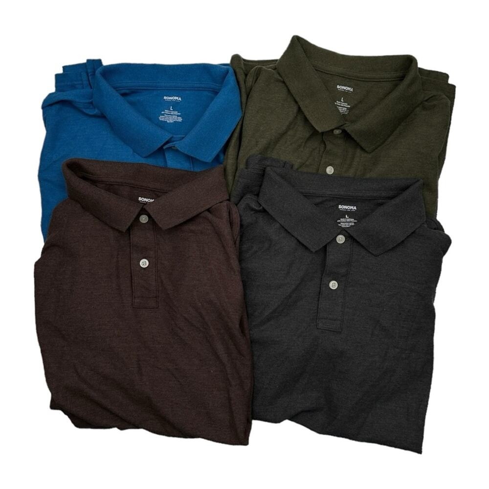 Bundle of 4 Sonoma Short Sleeve Collared Two Button Closure Polo Shirts Sz L